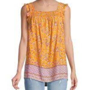 Anthropologie Beach Lunch Lounge Marigold-Orange Selah Printed Top S/P
